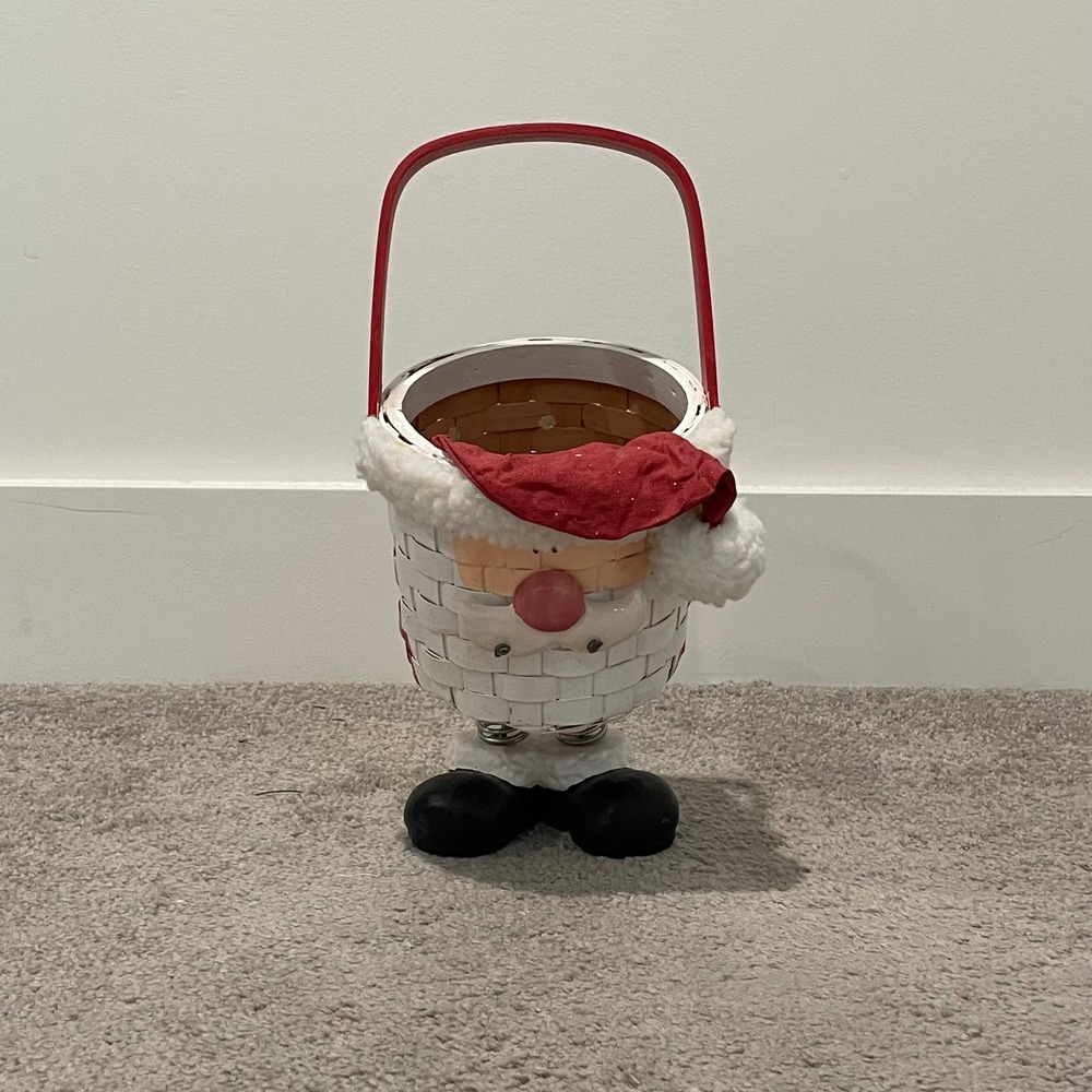 Vintage Christmas‎ Santa Basket with Spring Legs Holiday Candy Treat Decoration